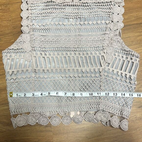 Design Lab Lord & Taylor Lace Crop Top Mauve Tan Women’s Sz L - Picture 6 of 12